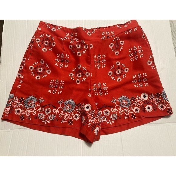 Ann Taylor Pull On Shorts Size 10 Orange White Navy Floral - Picture 1 of 8